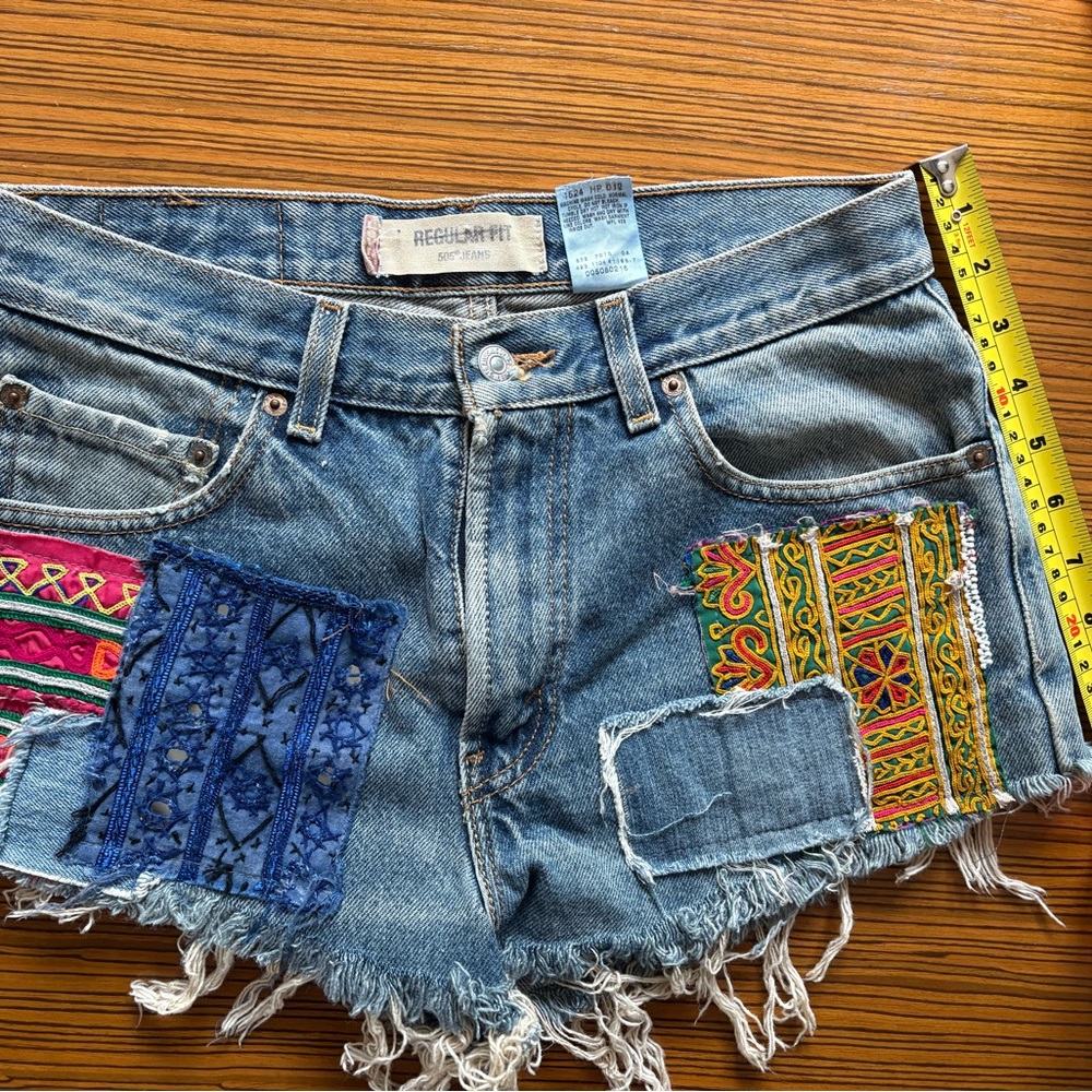 Levi's Blue Jean Shorts with Distressed Patchwork